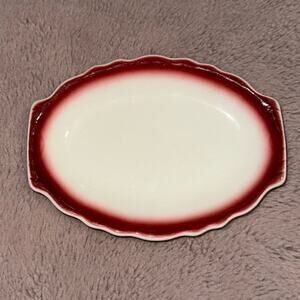 Homer Laughlin Best China Maroon Red & White Scallop Edge 8" Oval Platter